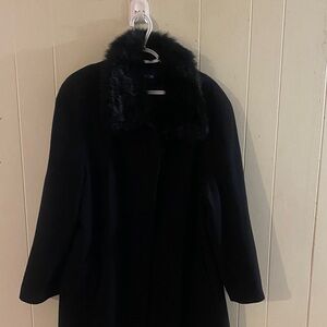 Vintage 80’s Encore Black Wool  Pea Coat with Faux Fur Collar